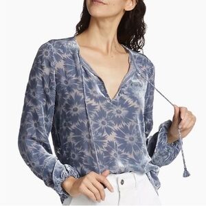 Paige Selmah Long-Sleeve Burnout Blouse in Iced Slate Silk Blend Size Small